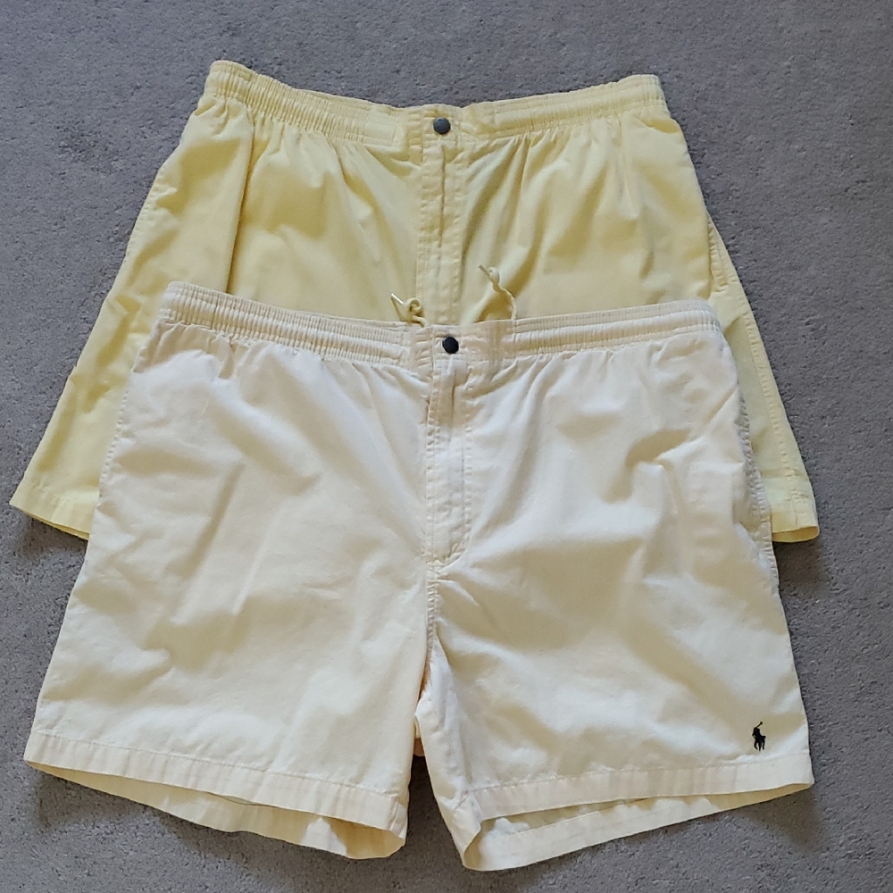 Ralph Lauren Pale Yellow and Off-White Athletic Shorts
